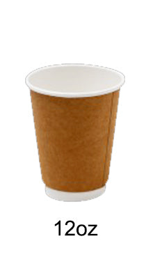 12OZ Brown Kraft Double Wall Coffee Cups - Premium Heat Protection (500 pcs/carton)