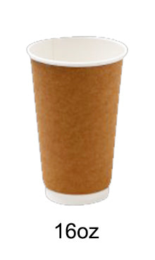 16OZ Brown Kraft Double Wall Coffee Cups - Premium Heat Protection (500 pcs/carton)